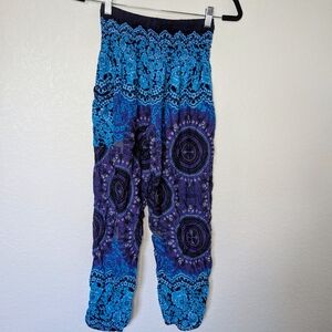 Joob Joob Casual Blue and Purple Bohemian Pants with Elastic Waistband S/M